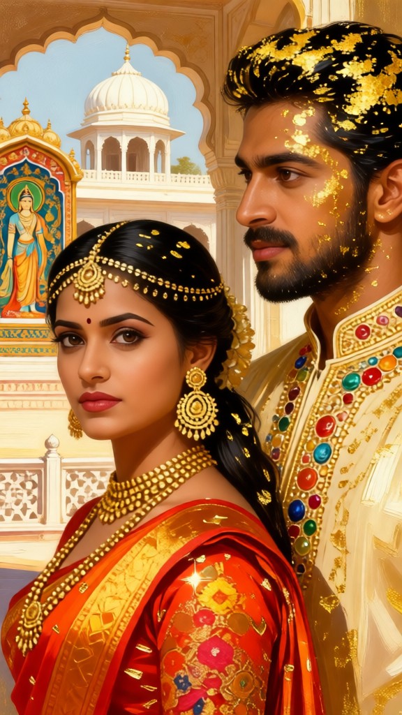 Gold Leaf Oil Painting-Couple-p image