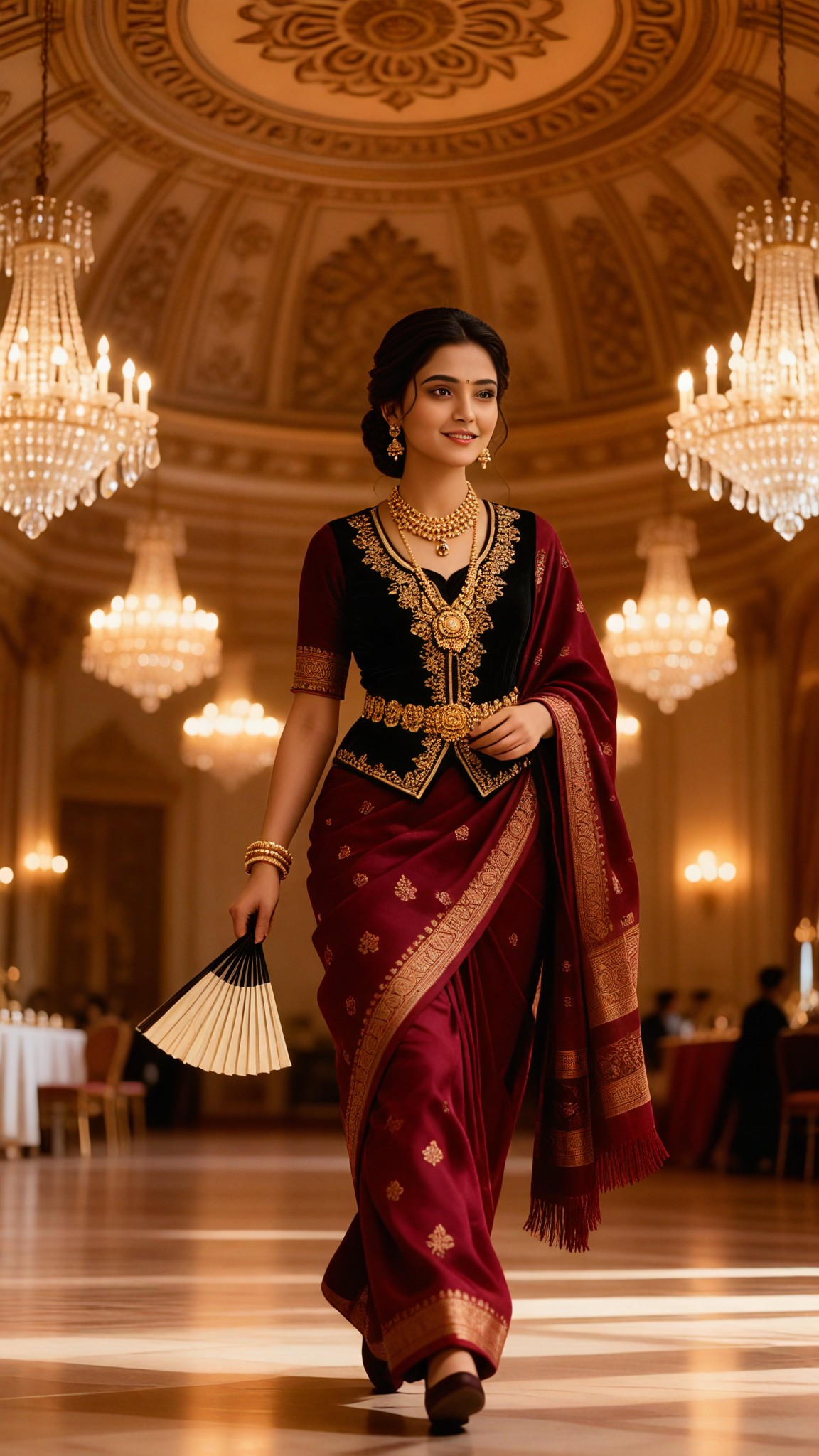 Palace Folding Fan Sari Goddess - Female image