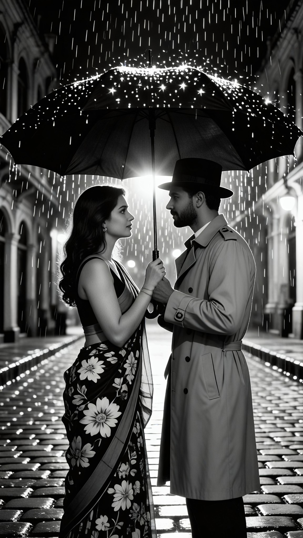 Rainy Night Umbrella Vintage Couple - Couple image
