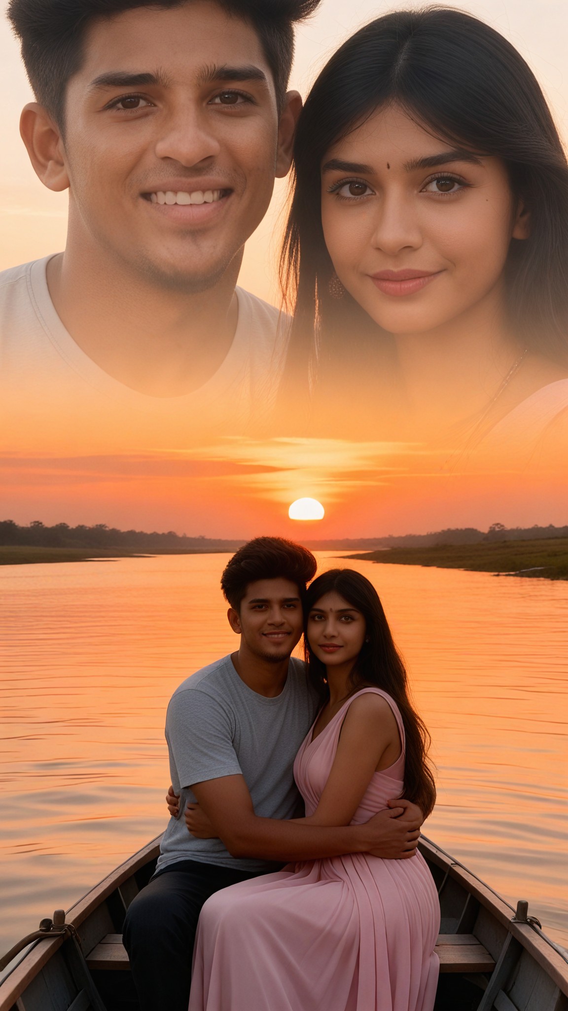 Double Exposure of the Orange Sunset over the Ganges image