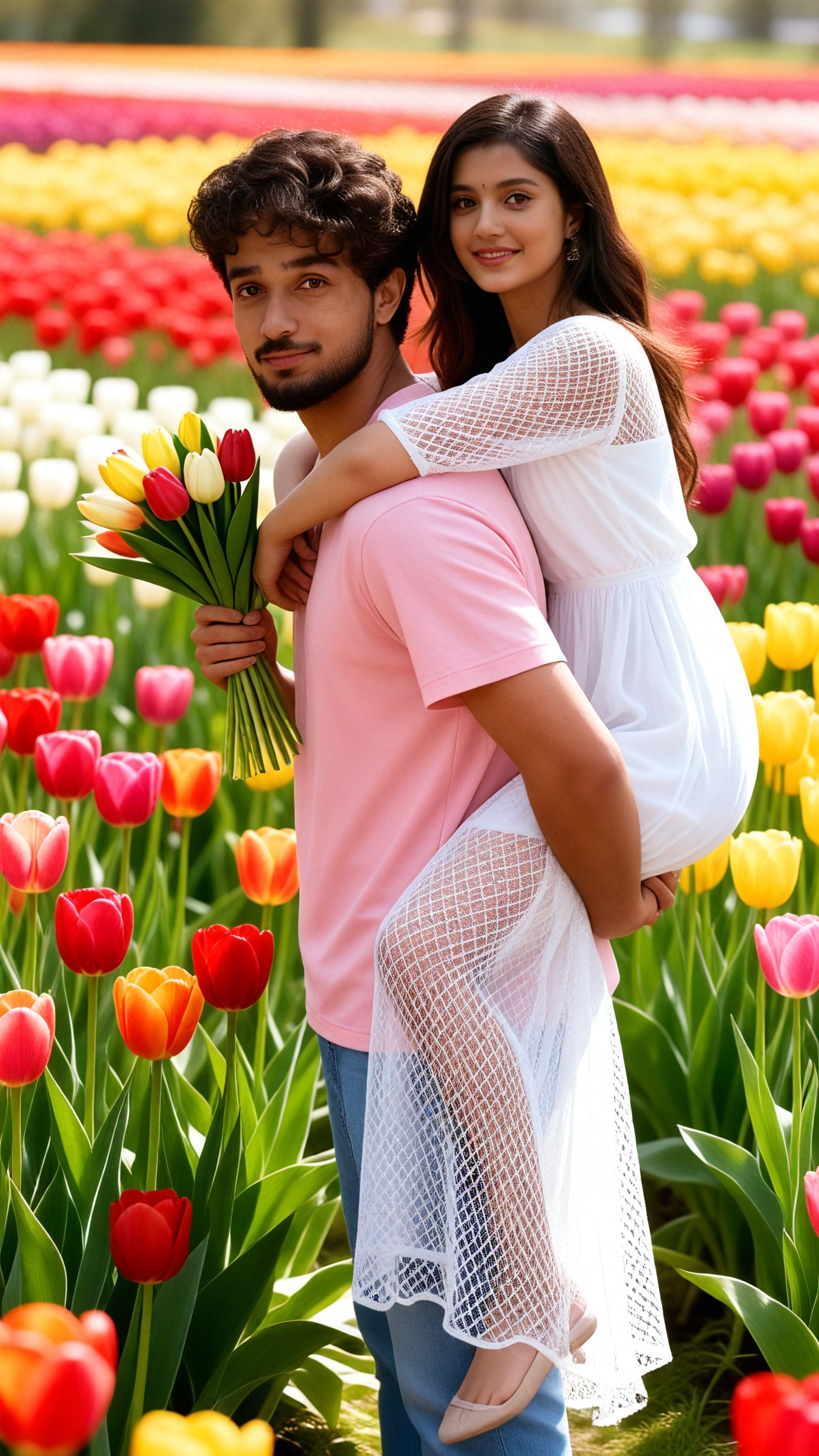Tulip Field Side Piggyback Photo image