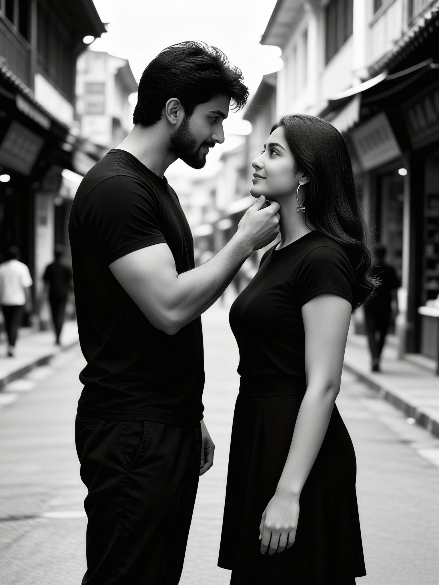Black and White Retro Street Chin Supporting Intimate Photo image
