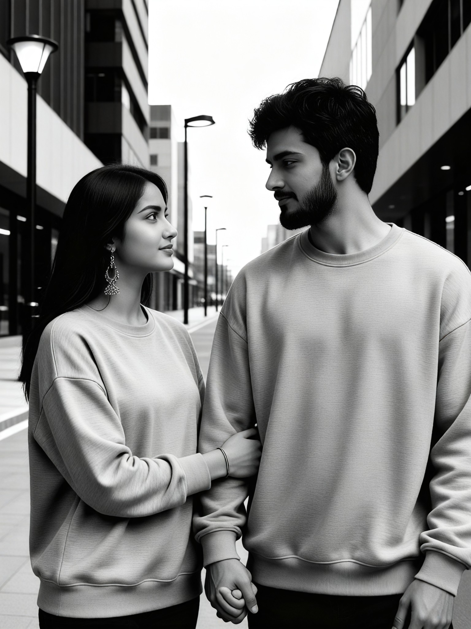 Black and White Modern Street Arm Linking Holding Hands Photo image