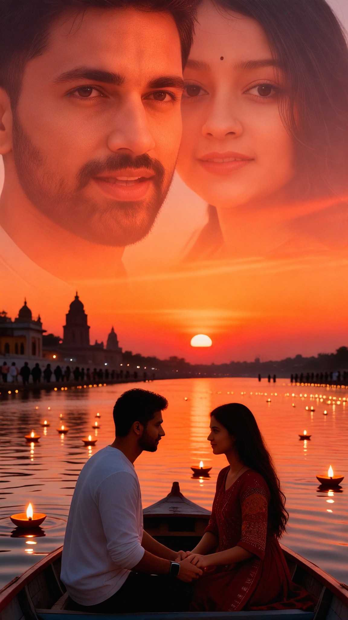 Ganges Lantern Night · Double Exposure image