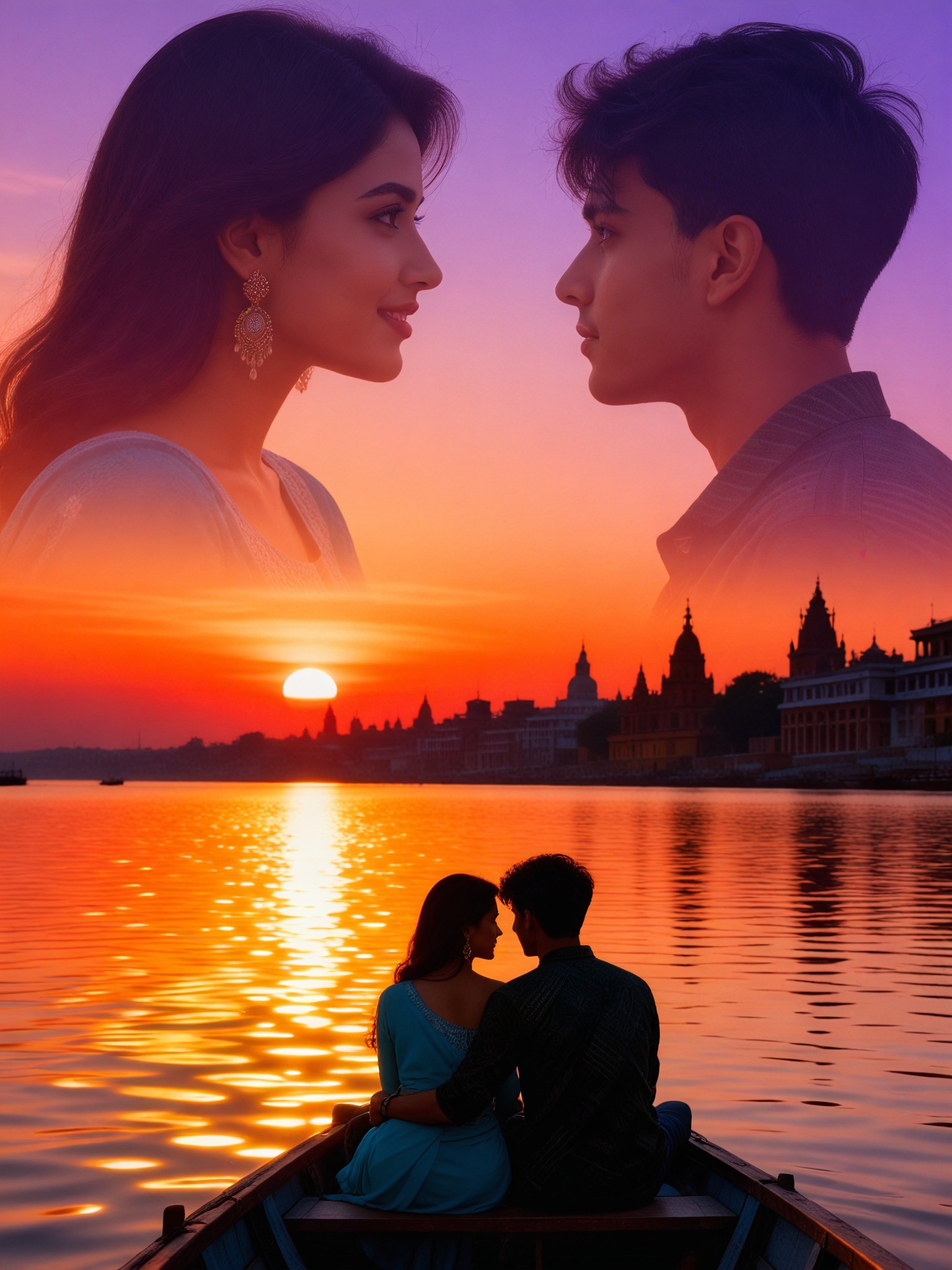 Ganges Sunset Glow · Double Exposure image