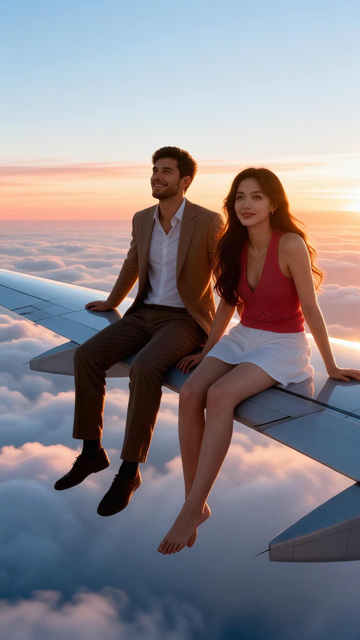 Watching the sunset from an airplane image