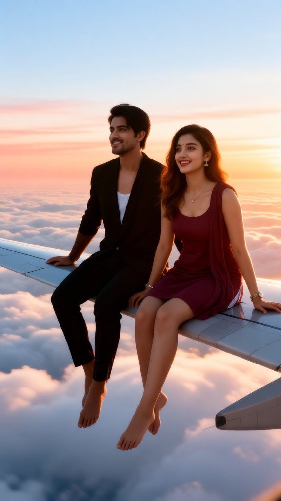 Watching the sunset from an airplane - v1 image