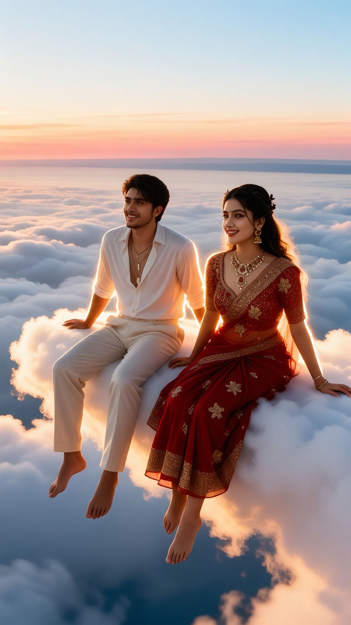 Watching the sunset from a white cloud image