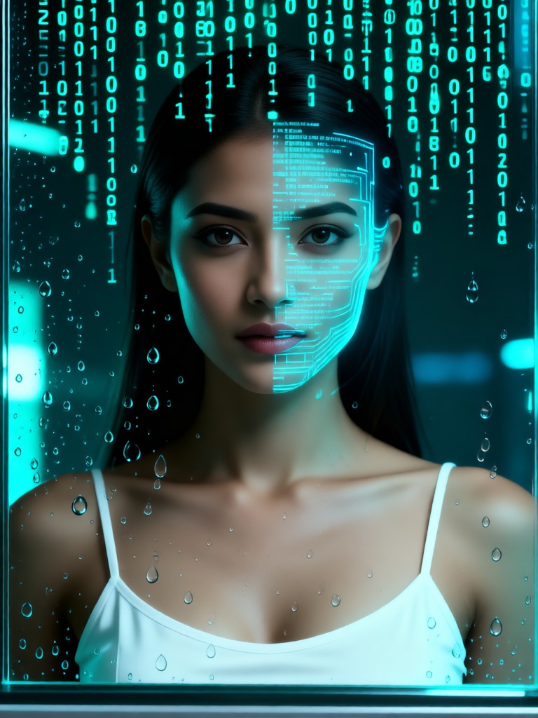 The digital person in front of the mirror image