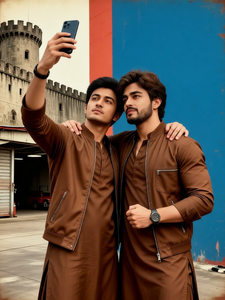 Brothers taking a selfie together image