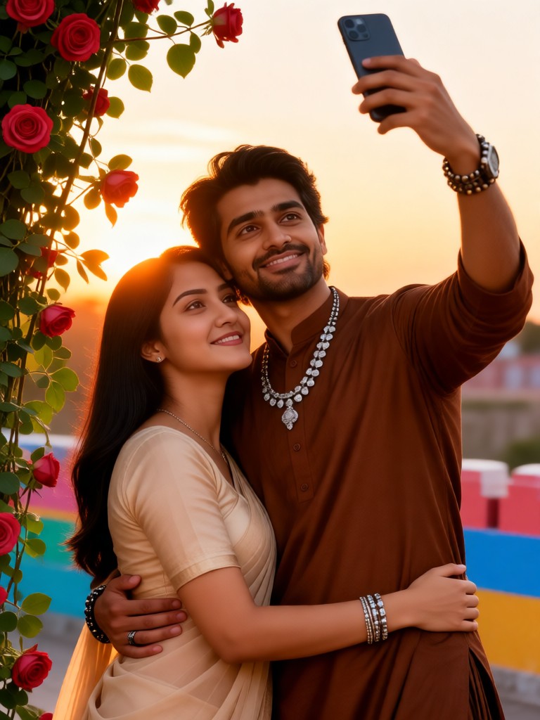 Couple sunset selfie image