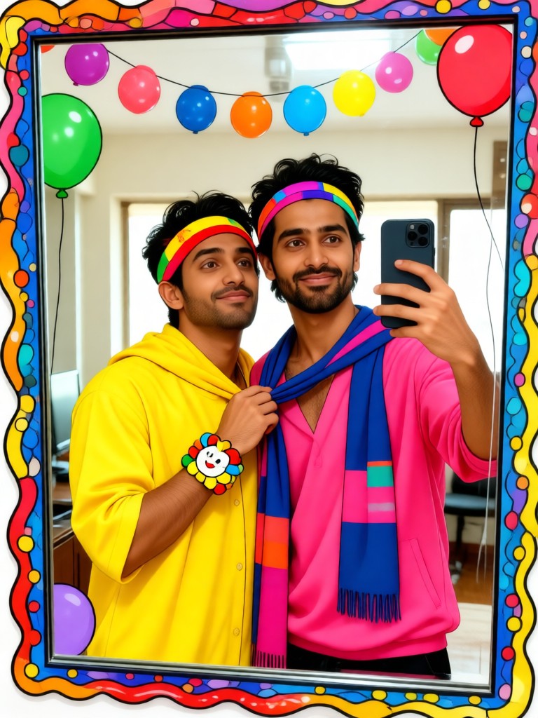 Brother takes a selfie in the mirror - male image