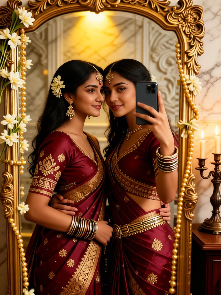 Bestie taking a mirror selfie - female image