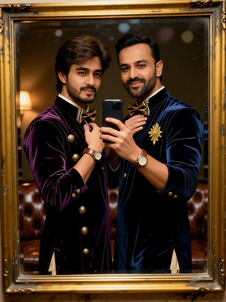 Brother takes a selfie in the mirror - male image