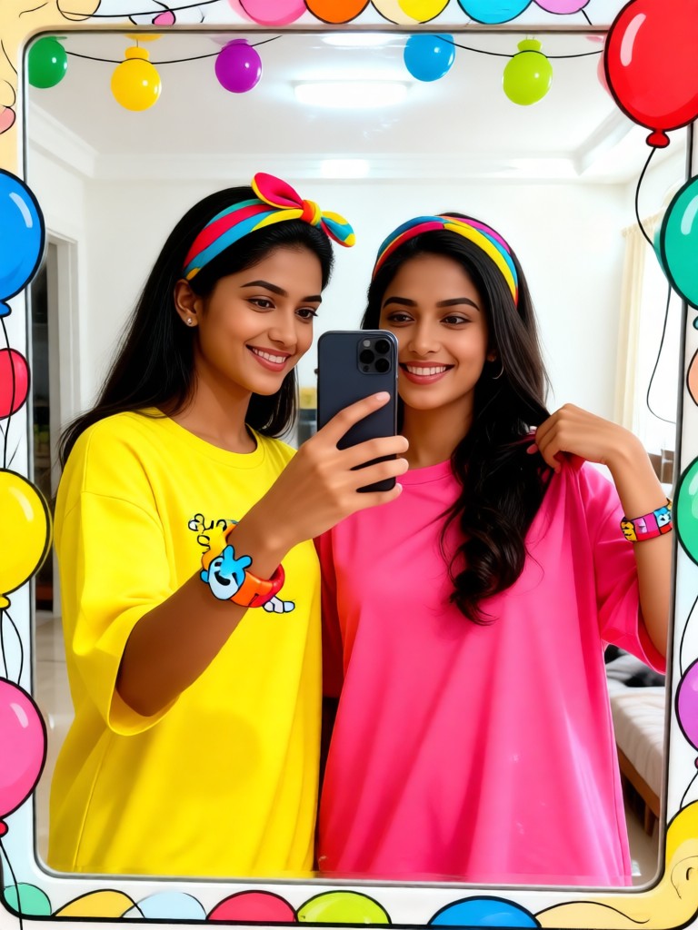 Bestie taking a mirror selfie - female image