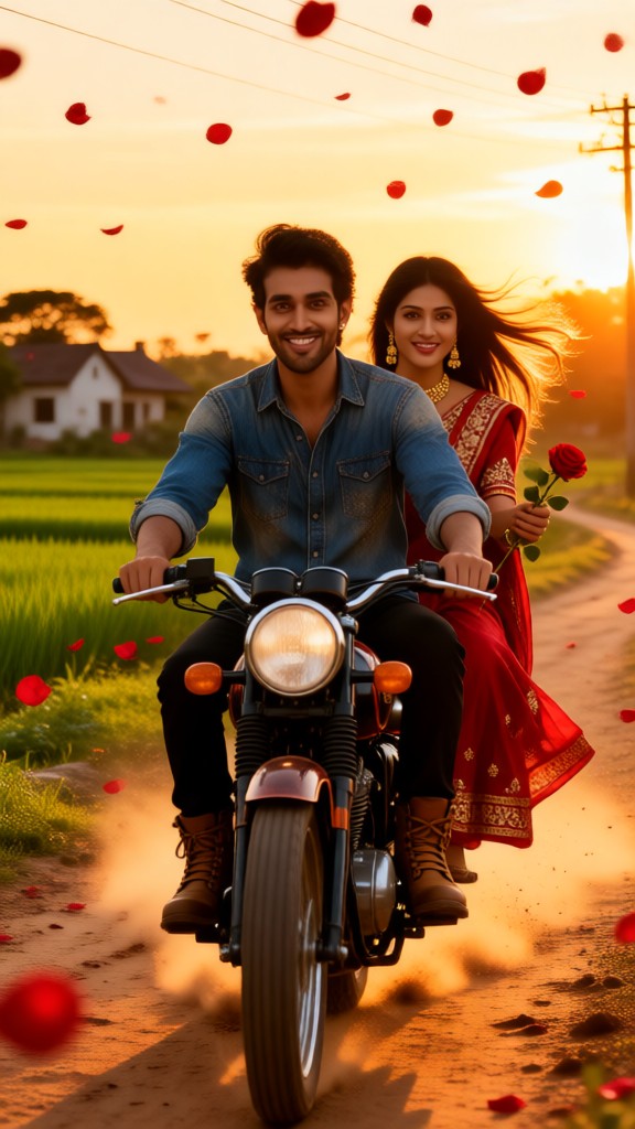 A Couple on a Motorcycle in the Countryside image