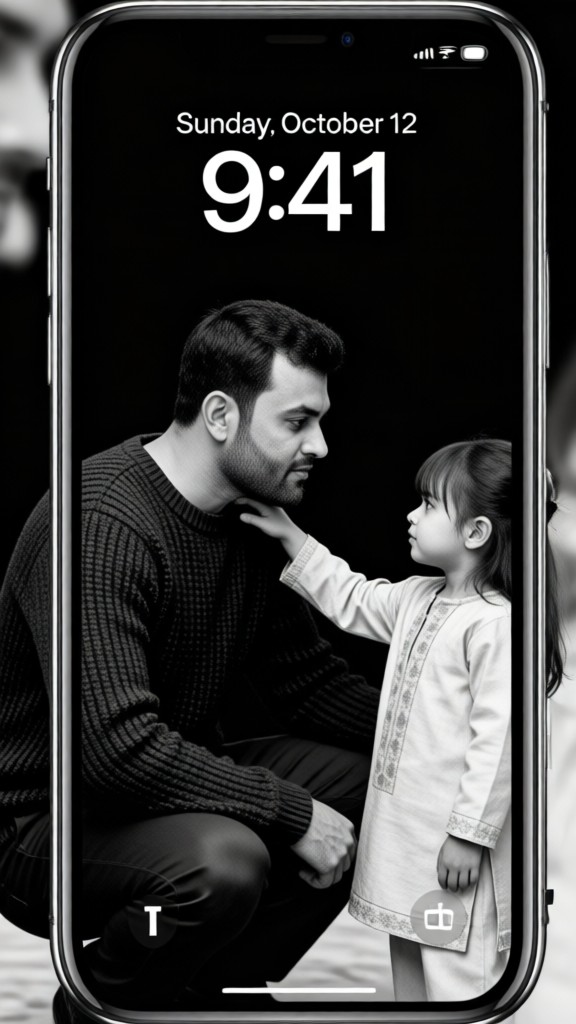 Father and Daughter | Black and White Style Mobile Wallpaper image