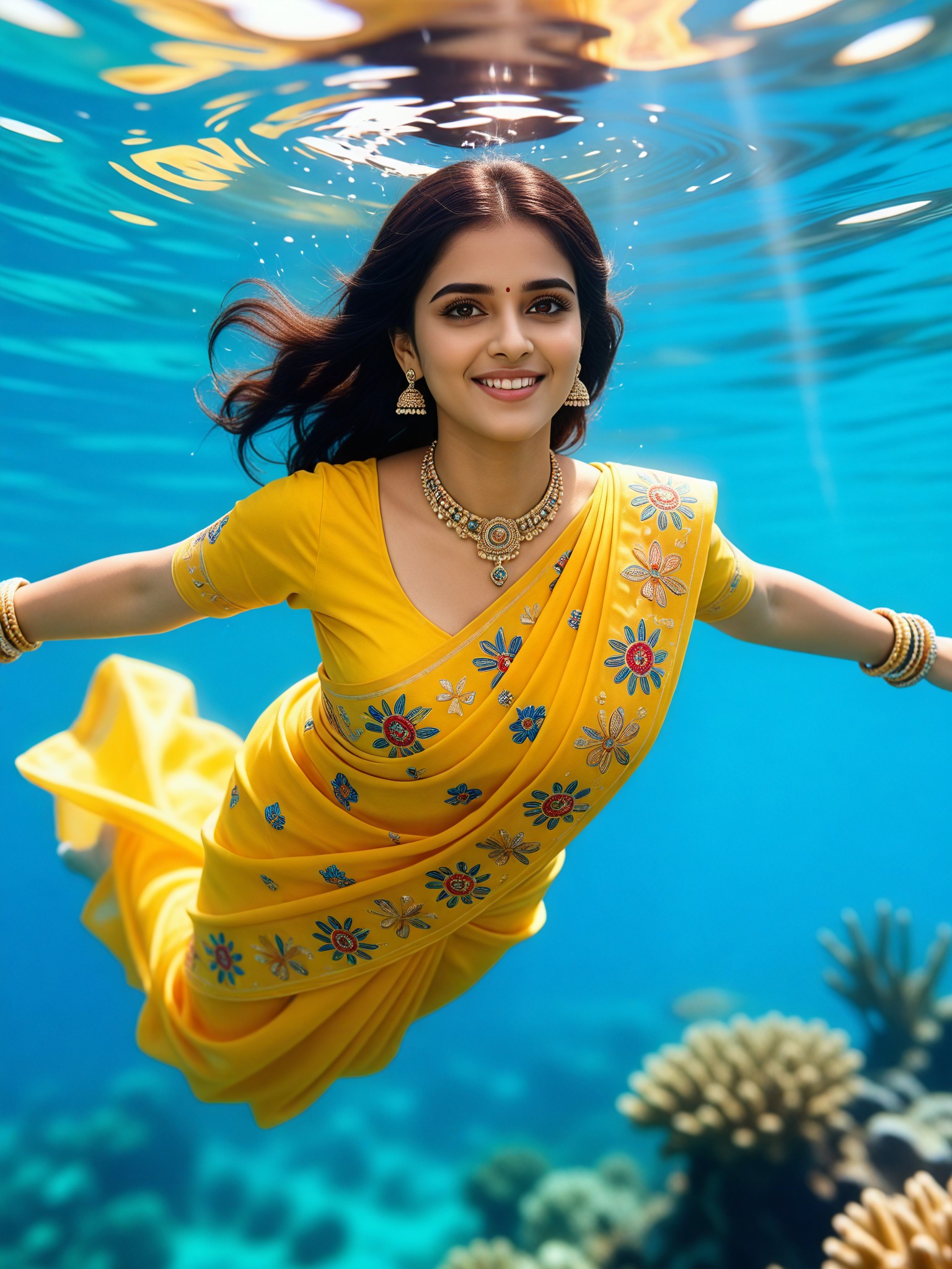 Yellow Saree in Underwater Radiance  image