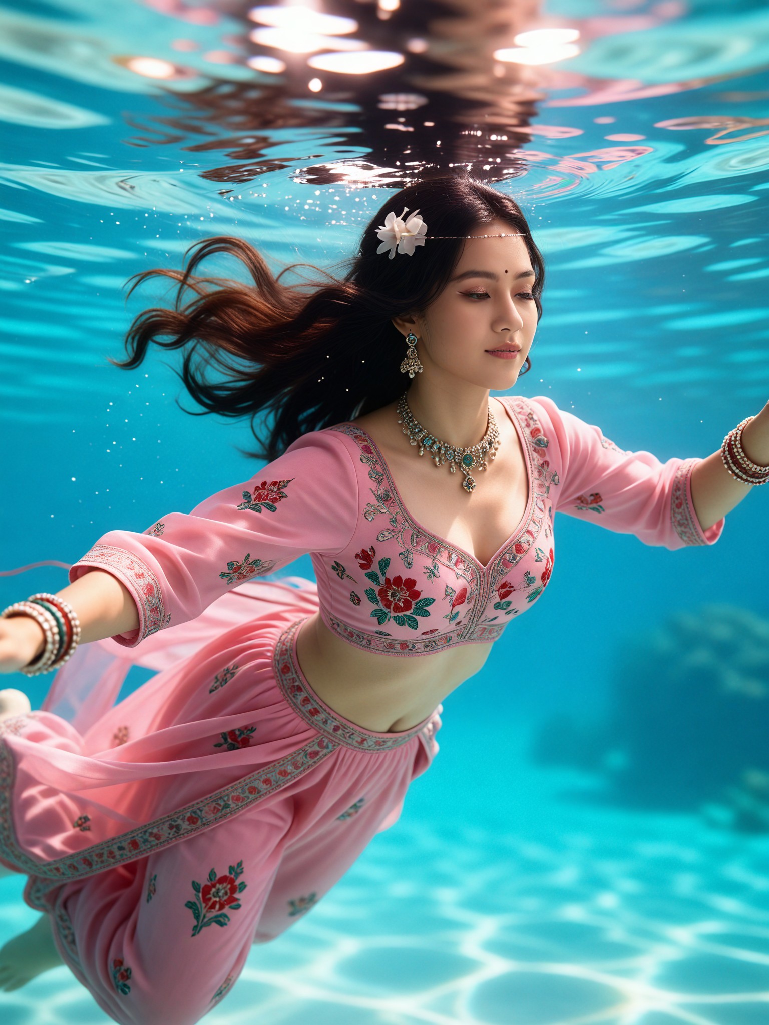 Pink Anarkali Suit in Underwater Glimmer image