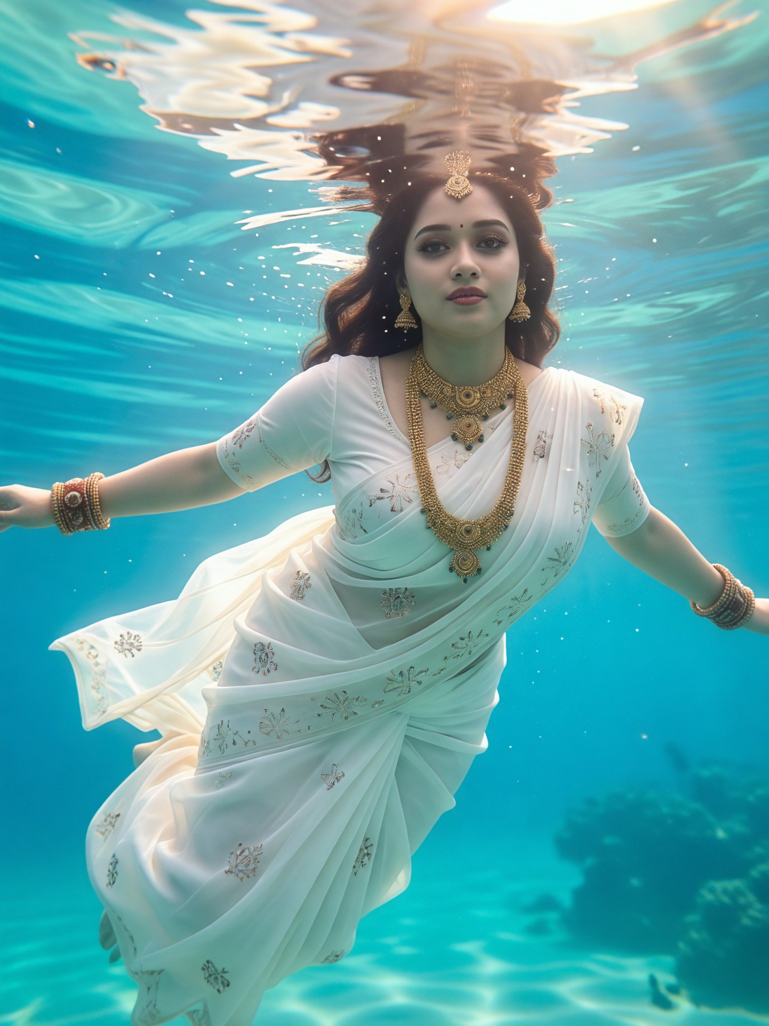 White Saree in Underwater Serenity  image