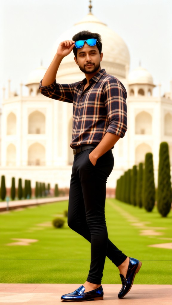 Handsome boy goes to Taj Mahal image