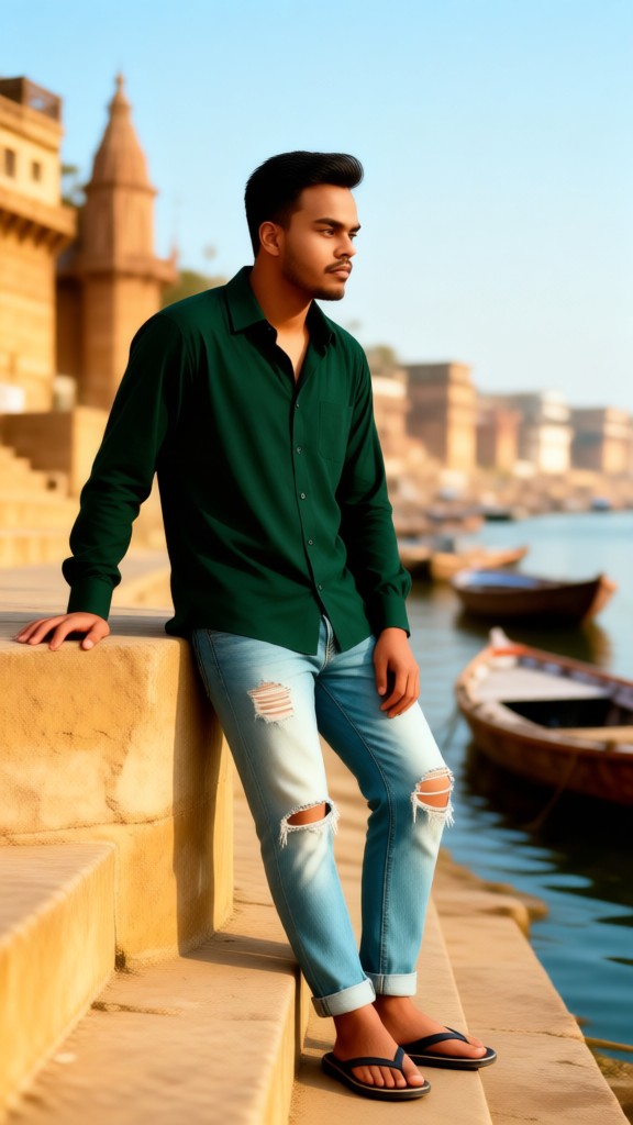 Handsome boy goes to Varanasi image