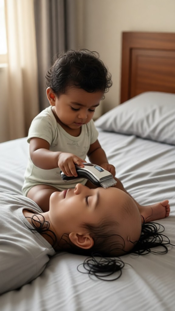 Baby rasiert den Kopf-p image