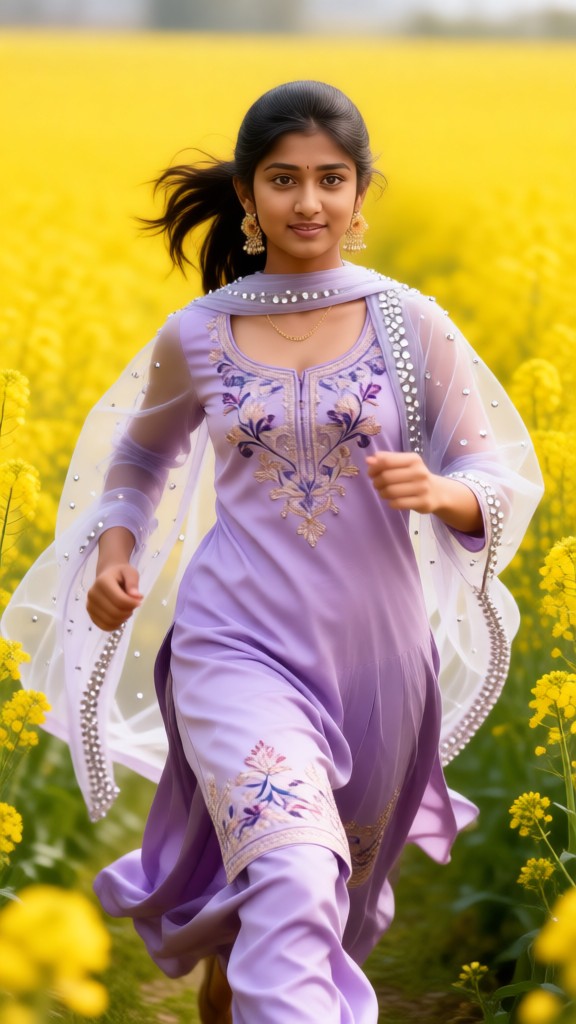 Running in the rapeseed flower field-v image