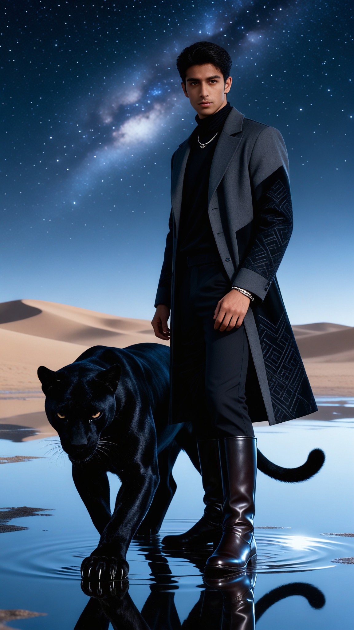 Panther and Human in a Futuristic Desert Scene image
