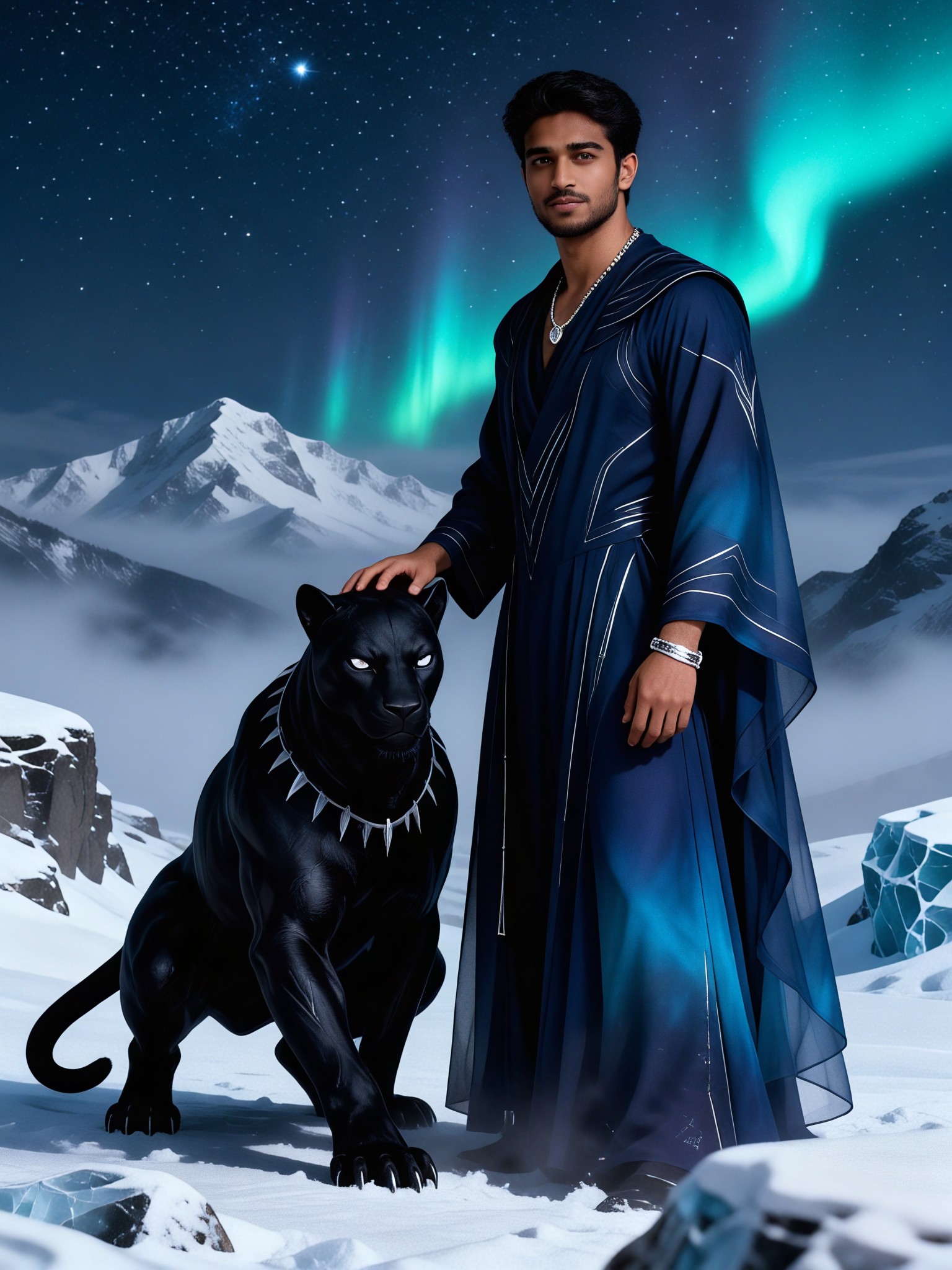 Person and Black Panther Aurora Night Scene image