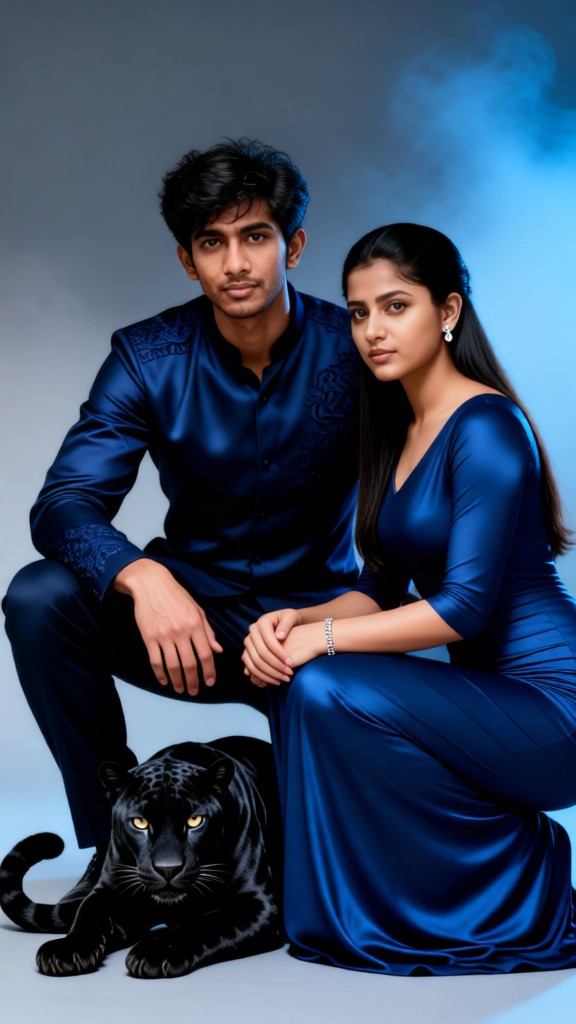 Couple and Black Panther Blue Texture Style image