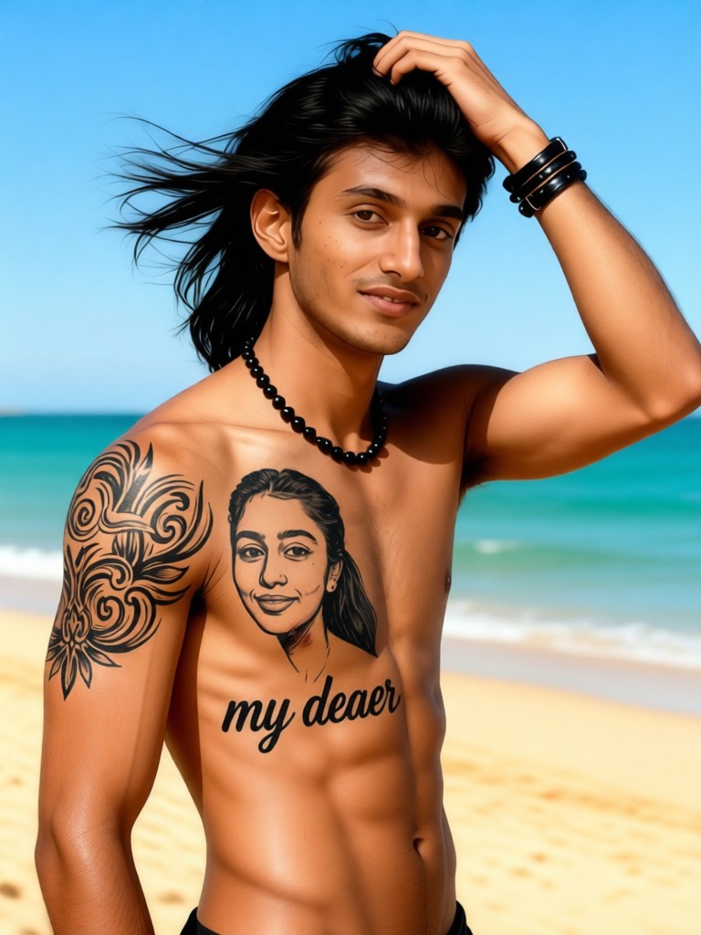 Displaying tattoos by the seaside image