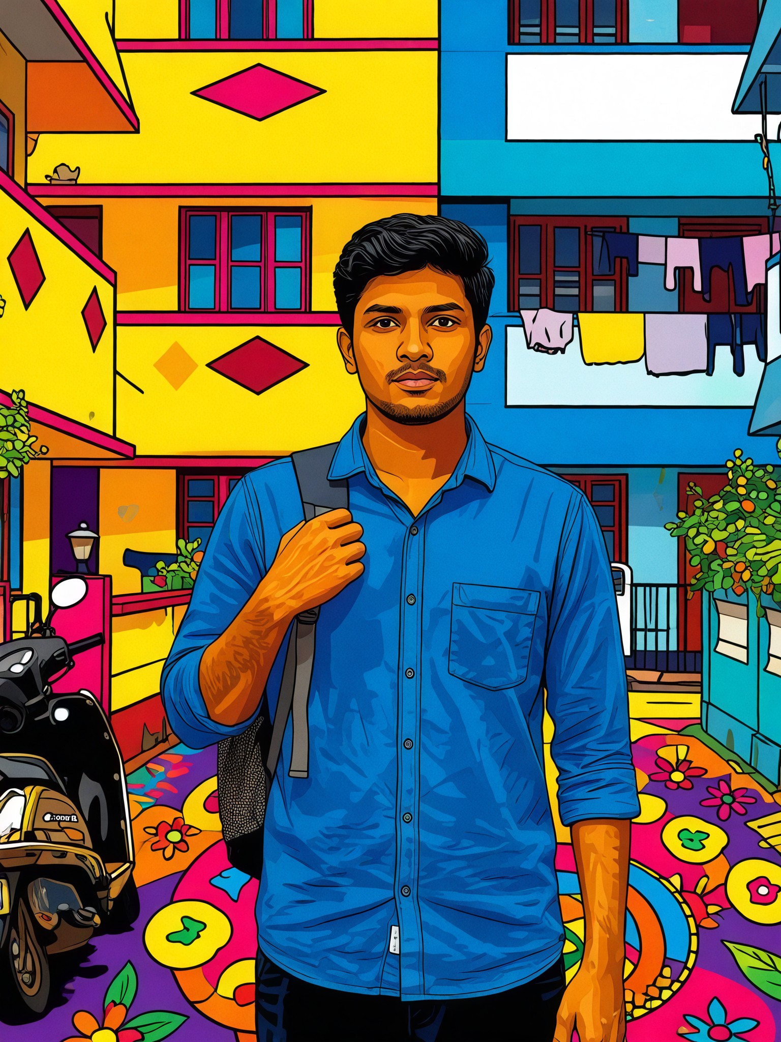 Mithila Folk Art style Floral Accent image