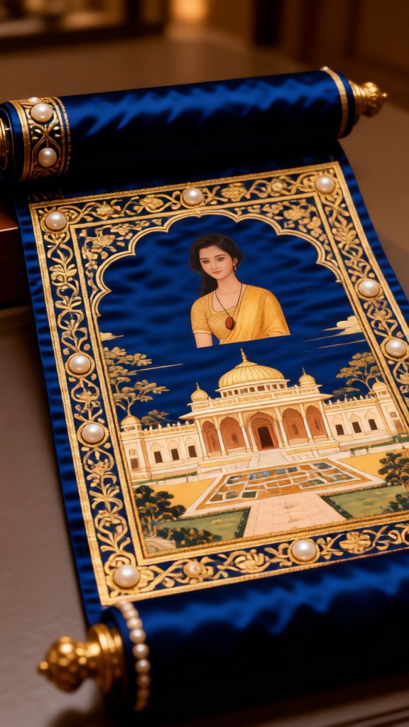 The scroll emerges as a real scene image