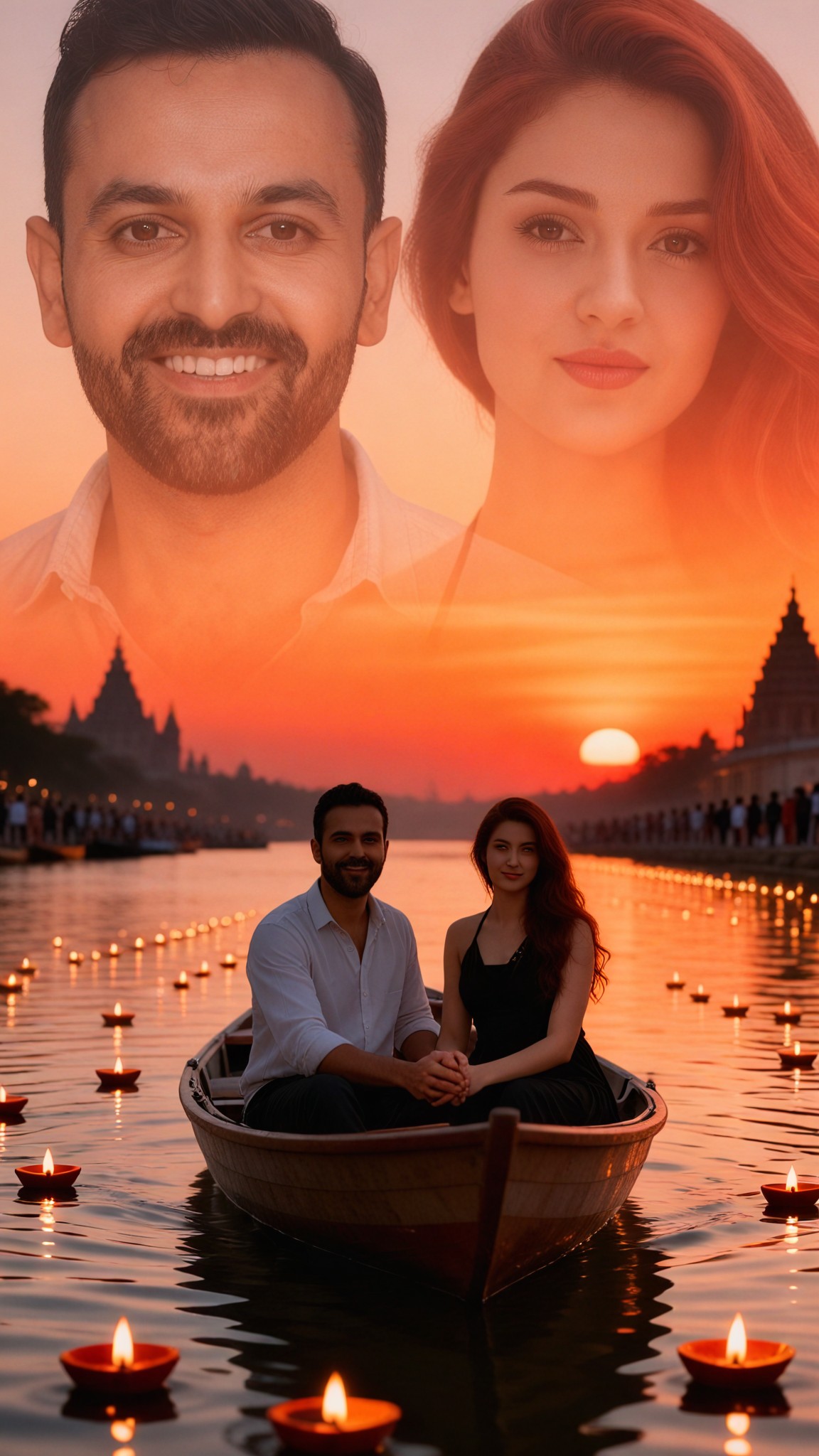 Ganges Lantern Night · Double Exposure image