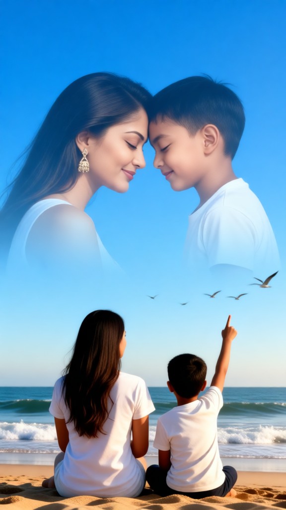 Mother and child by the seaside-p image