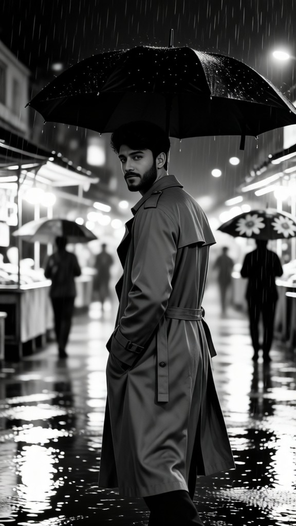 Rainy Night B&W image