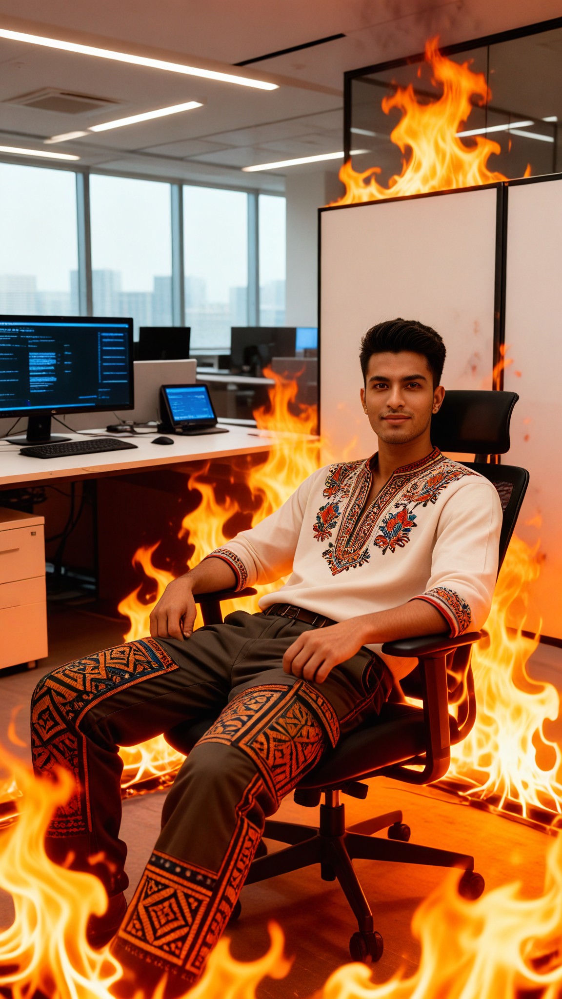 Modern work area flame element photo image