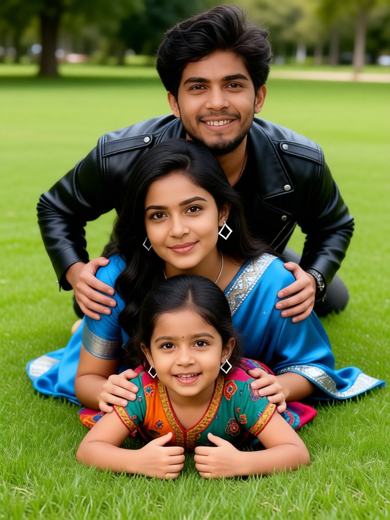 Family group photo stacked together for taking a photo image