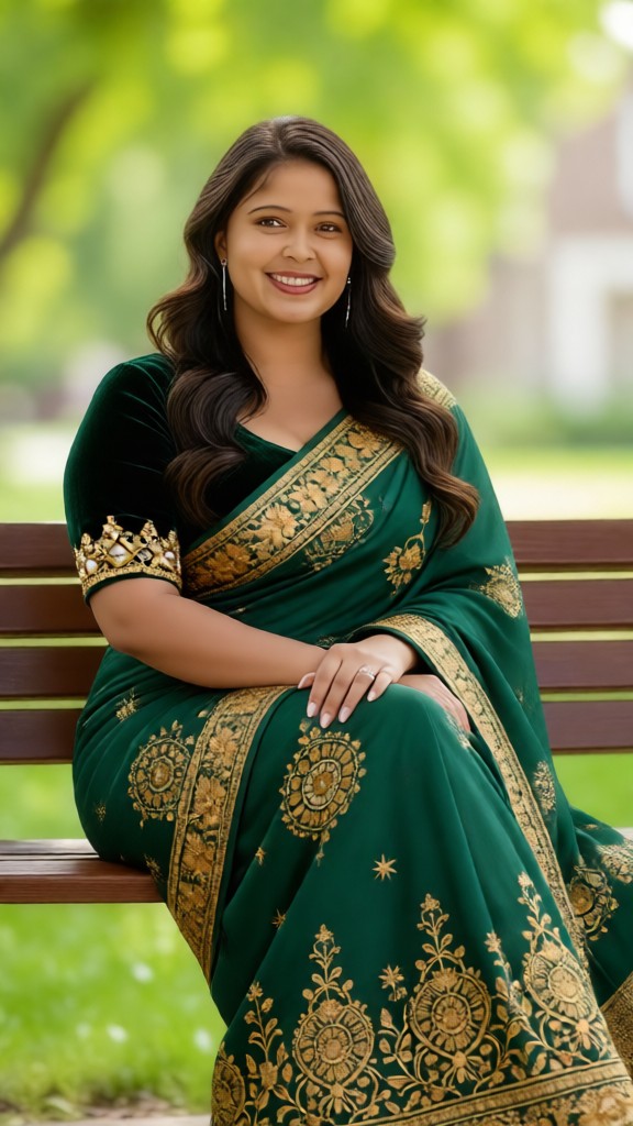 Change into a green sari image