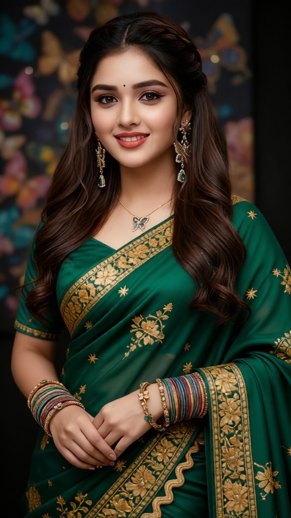 Change into a green sari image