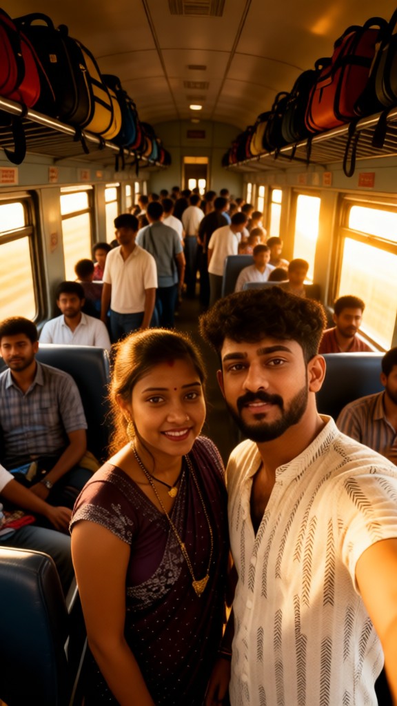 Taking selfies on the train image