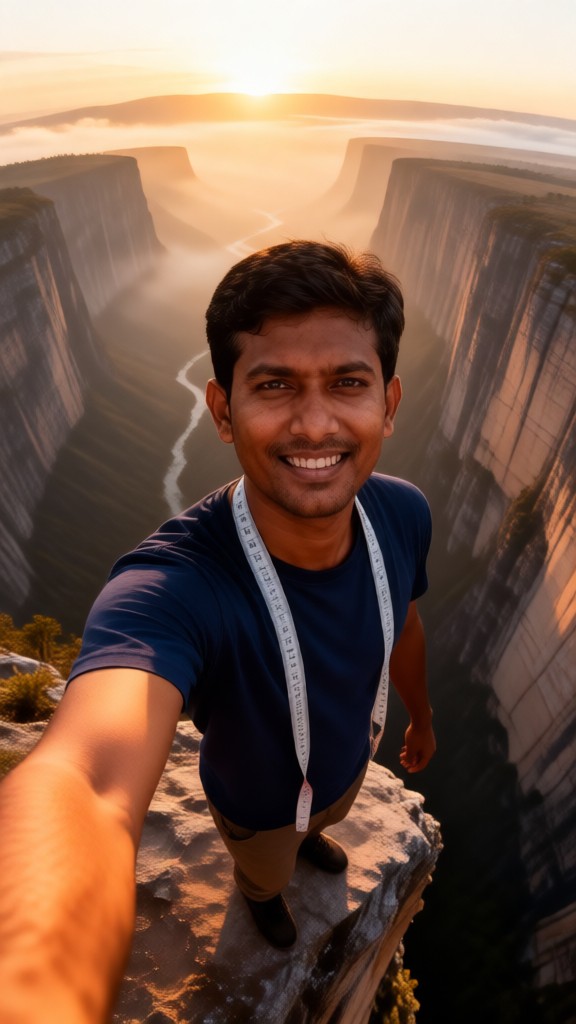 Taking a selfie with the cliff image