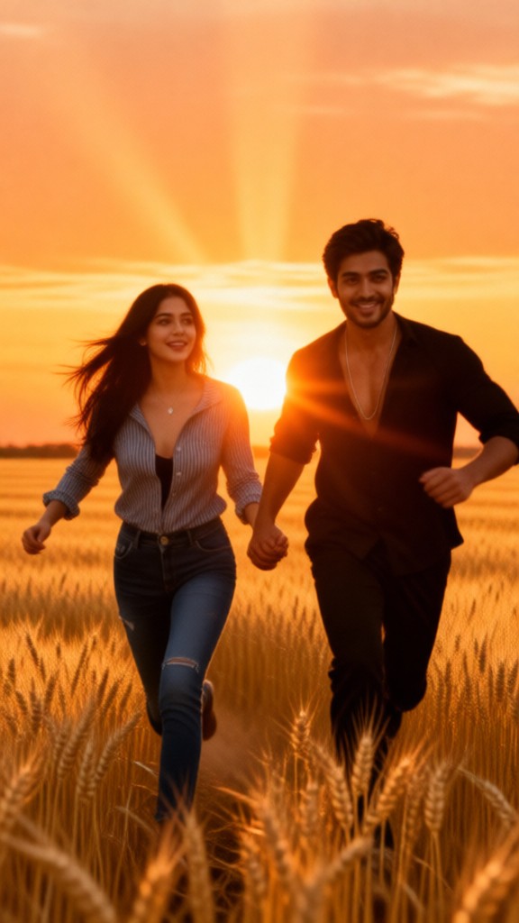 Sunset over the wheat fields image