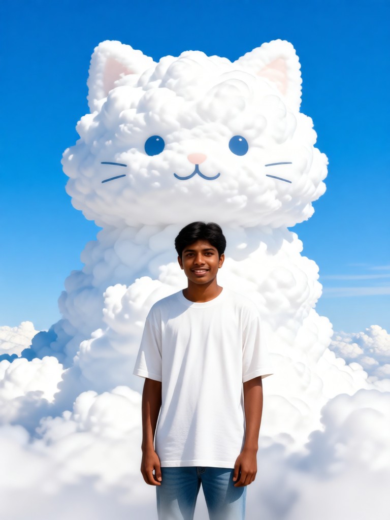 Come and take a photo with the cute white cloud pet image