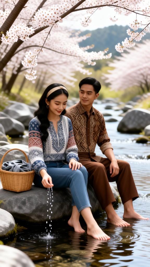 Playing in the water by the stream image