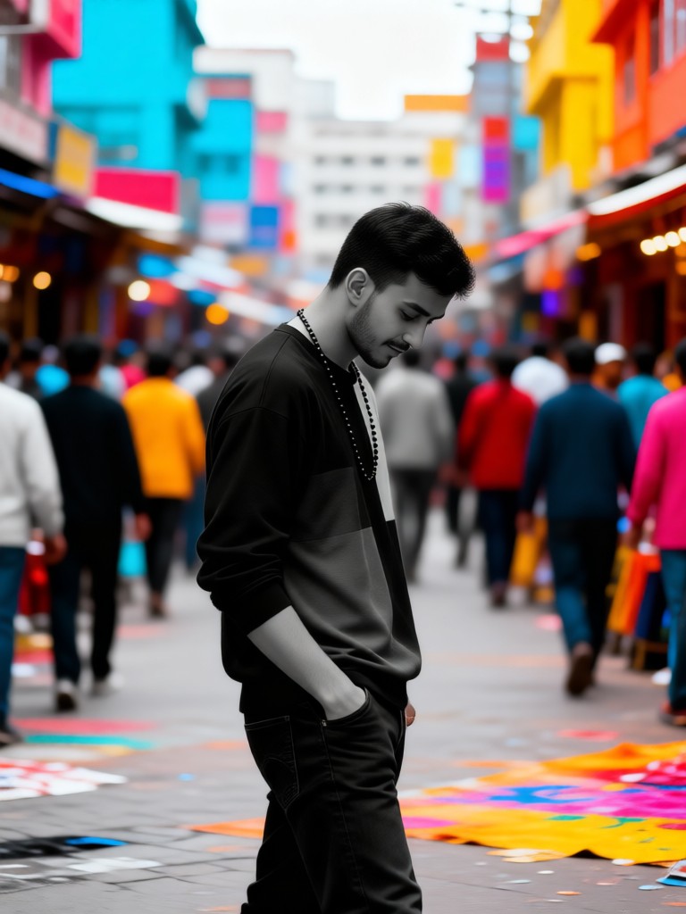 Black-and-white self in a colorful world image