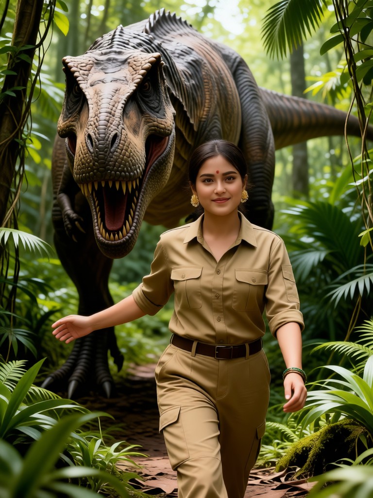 Don't panic when encountering a Tyrannosaurus rex in the primeval forest image