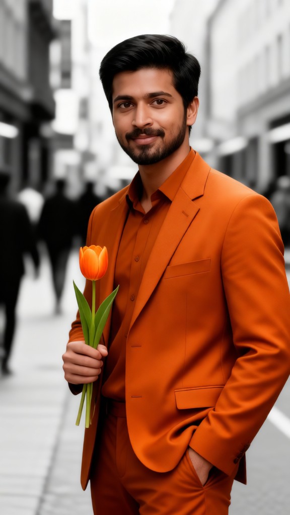 The Warm Orange in the Black-and-White World image