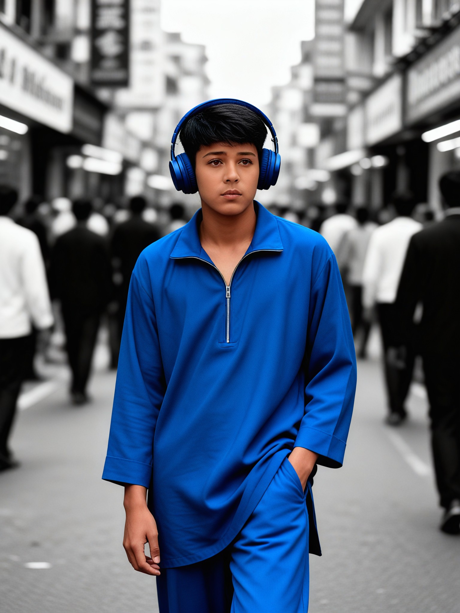 The Lonely Blue in the Black-and-White Street image